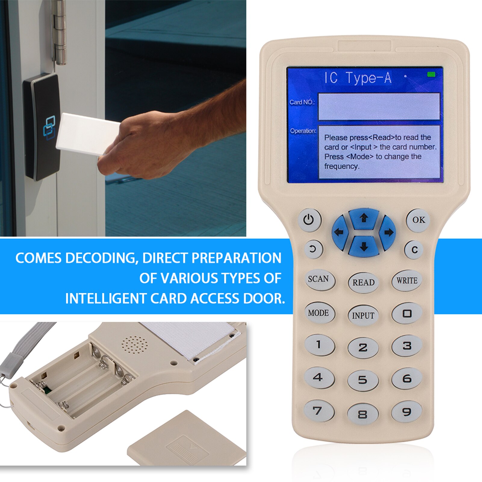 Intelligent 10 Frequency RFID Reader Writer Copier Multifunctional LCD Screen IC/ID Cards Duplicator