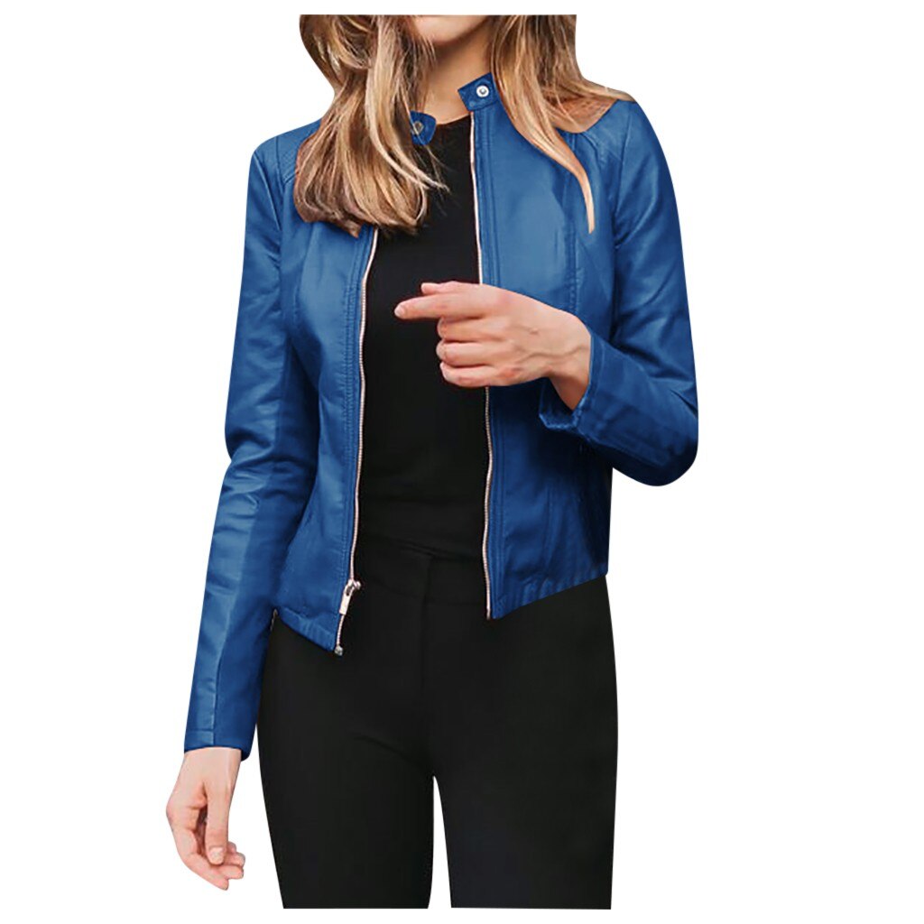 Women Blazer Formal zipper Jacket Women Long Sleeve Open Front Short Cardigan Casual Suit Blazer Coat Top#G40: Blue / L