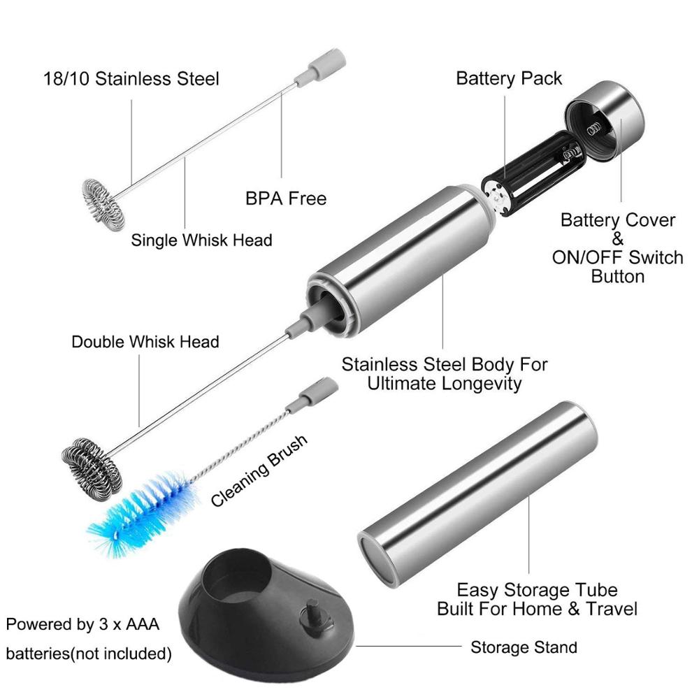 YAJIAO Coffee Mixer Handheld Milk Frother Electric Stick Blender Double Spring Whisk Head for Egg Latte Chocolate Cappuccino