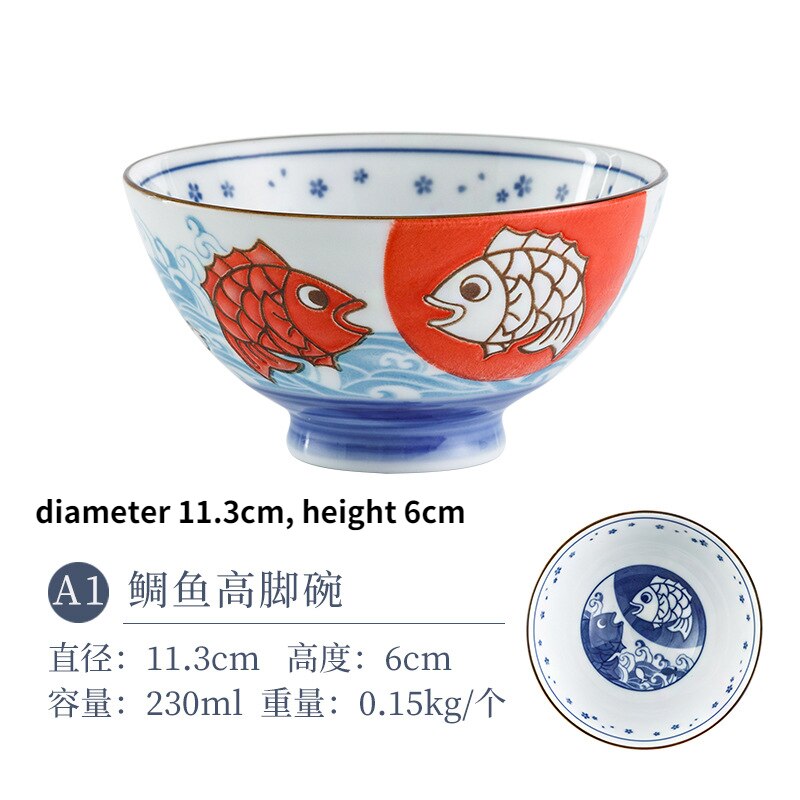 Cartoon Ceramic Bowl Underglaze Japanese Ceramic Rice Bowl Tableware Ceramic Mixing Bowl Japanese Rice Bowl Noodle Bowl: Carp
