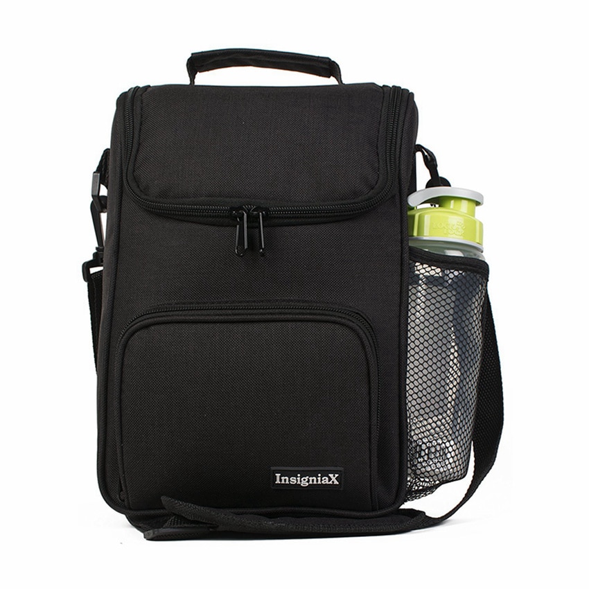 Insigniax fashionabla fitness bpa gratis termiska vuxen kylväska isolerad 600d polyester cool crossbody lunchväska: Svart