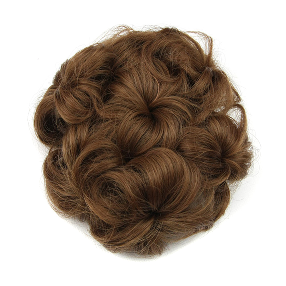 Soowee-moño de pelo sintético para mujer, accesorio de rodillo de rosquilla con flor rizada, color rubio y negro, banda de goma