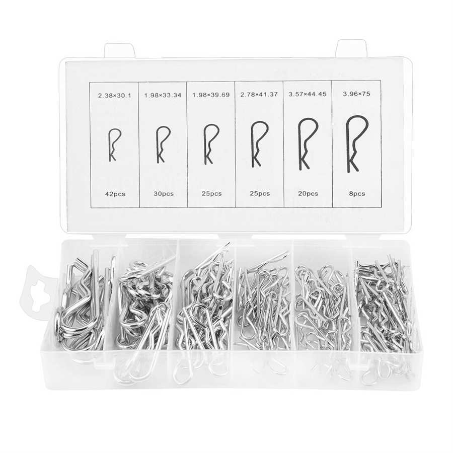 150pcs R Cotter Pin Tractor Pin Clip Assortment Fastener Set 6 Sizes & Box inm