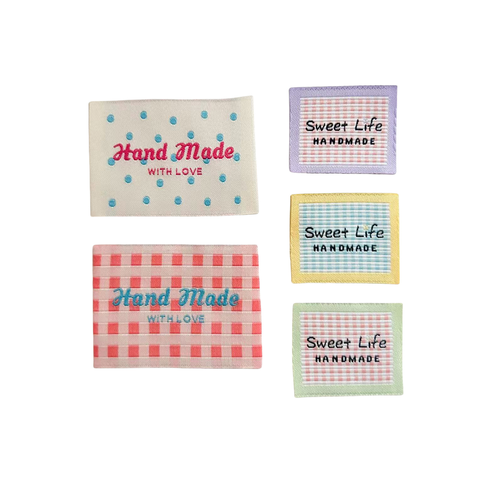 Handgemaakte stoffen labels – geruite en stippen geborduurde patches voor kleding, tassen, sokken, doe-het-zelf naailabels, klaar voor