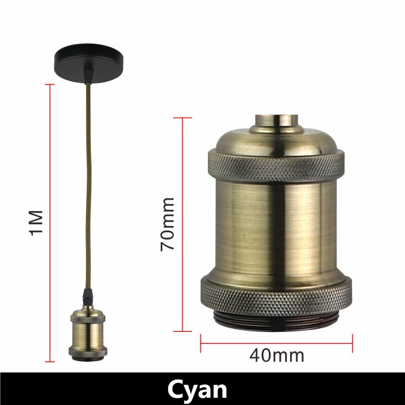 Vintage Hanglampen E27 Lamphouder Socket 110V 220V Schakelaar Schroef Fitting 1 Meter Lamp Bases Retro Edison lamphouder: Cyan