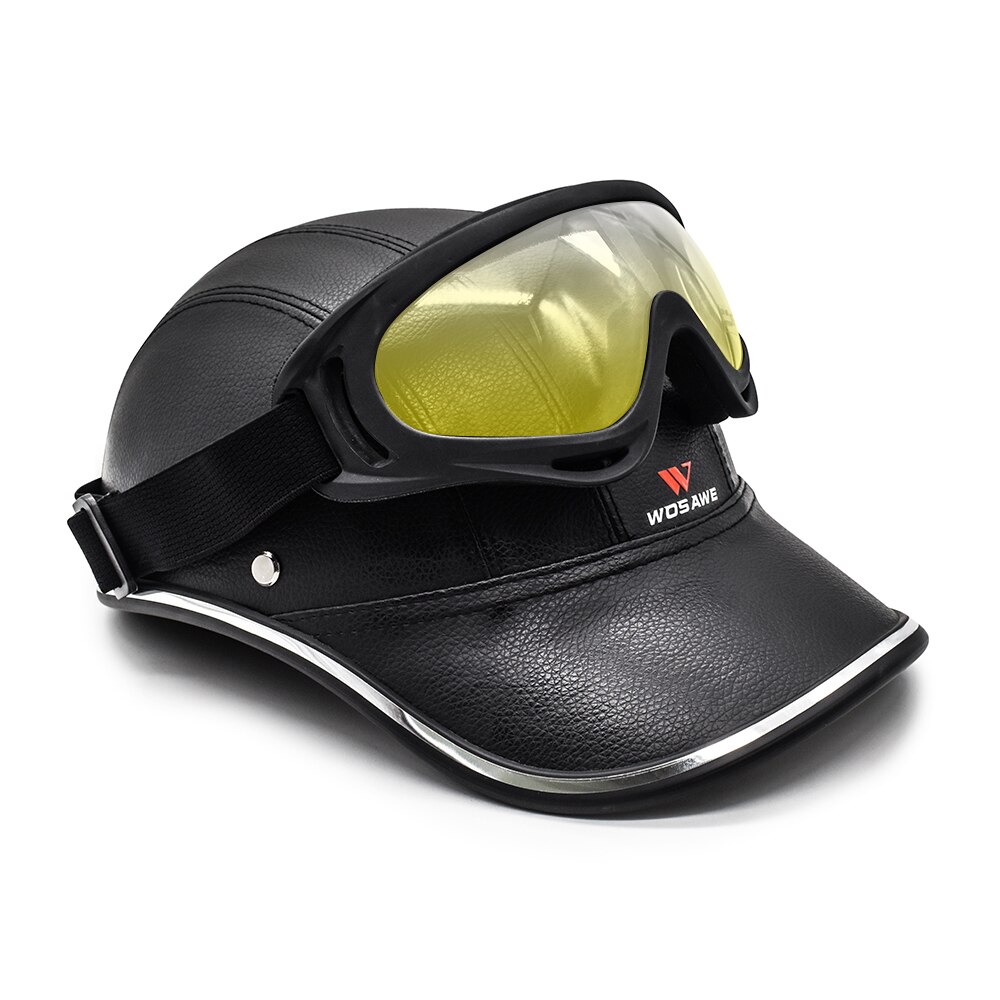 Wosawe Motorfiets Helm Met Goggle Half Veiligheid Hard Hat Skull Cap Roller Skateboard Scooter Fietsen Fiets Helm Volwassen: Helmet and google