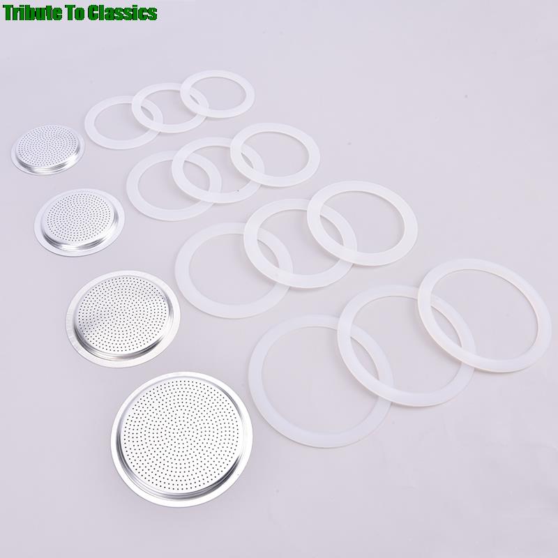 3 Silicone Gaskets And 1Pc Stainless Steel Filter Moka Pot Coffee Bottle Replacement Compatible With 3/6/9/12 Cup Moka Express
