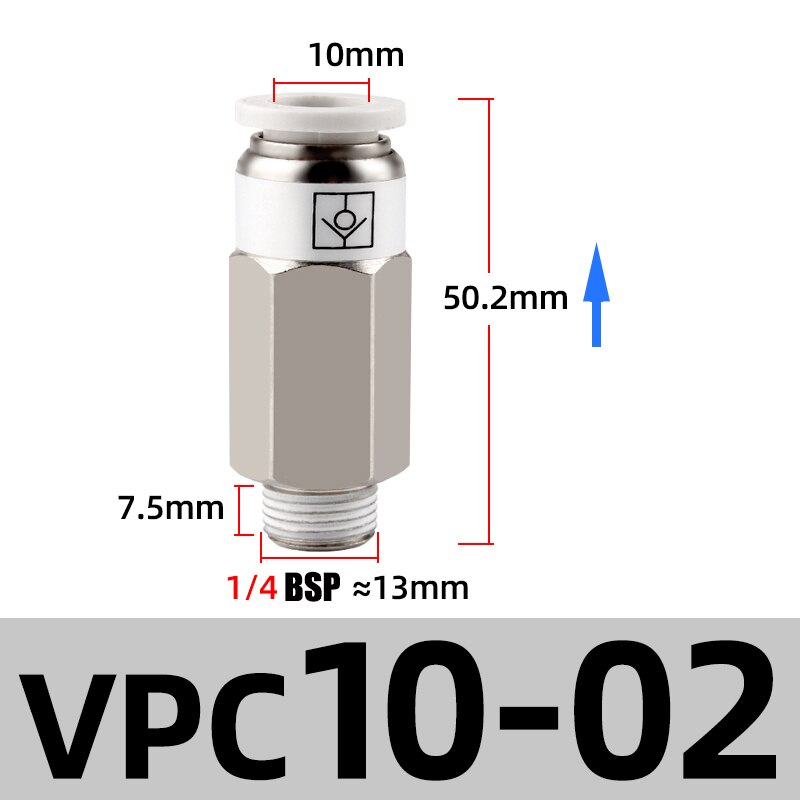 M5 1/8" 1/4" 3/8" 1/2" BSP Thread Pneumatic Check Valve One Way Non-return Valve One Touch Qucik Fitting Connector Coupling: VPC 10-02