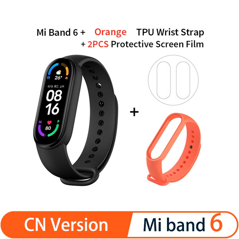 Xiaomi Mi Band 6 Smart Bracelet 5 Color AMOLED Screen Miband 6 Blood Oxygen Fitness Traker Bluetooth Waterproof Smart Band: CN add Orange