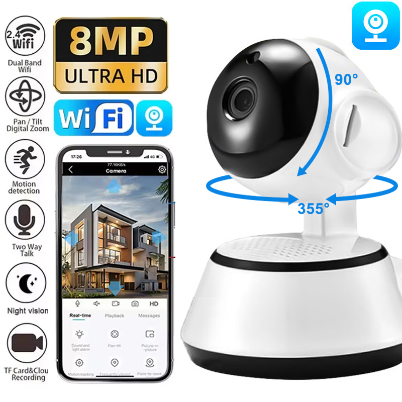8MP IP WiFi Camera Surveillance Beveiliging Babyfoon AI Human Tracking Cam Full Color Nachtzicht CCTV Indoor Videocamera