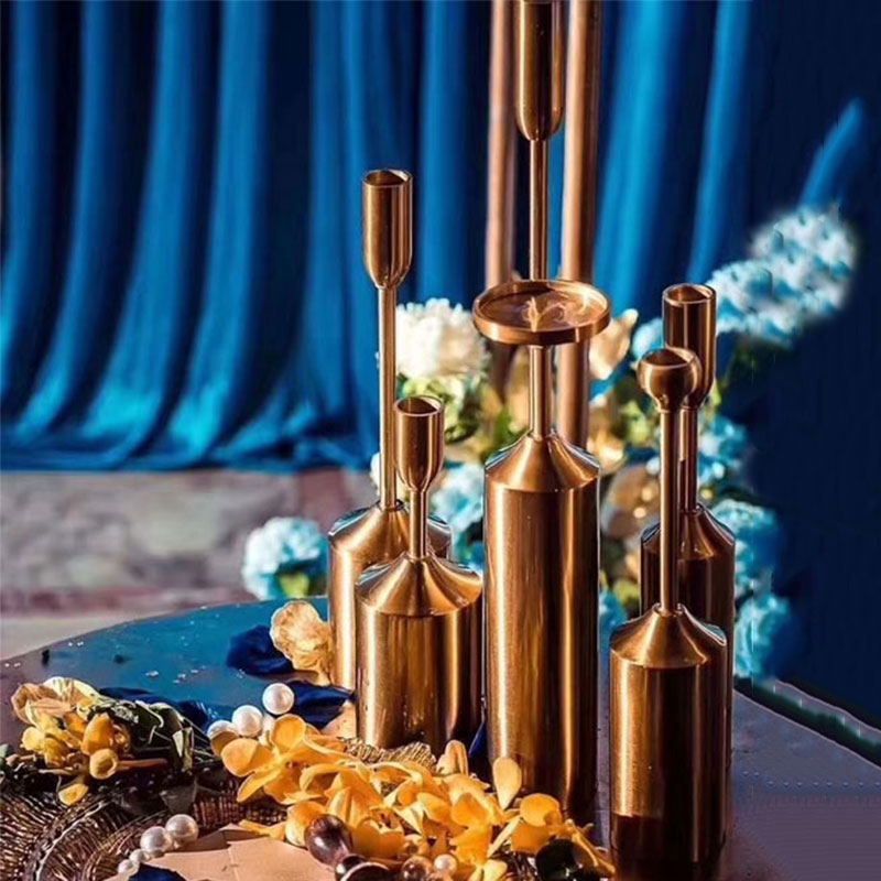 6 Pcs Eenvoudige Momenten Metalen Vergulde Kandelaars Pijler Bruiloft Decoratie Kandelaar Home Decoratie Kaarsen