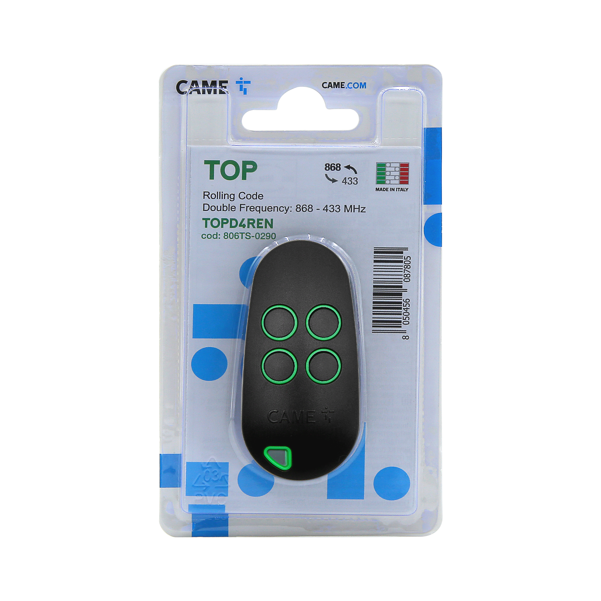 CAME REMOTE TOP D4REN 806TS-0290 Puerta remota de garaje 433,92 - 868,35 MHz Controlador de abridor de puerta de garaje Transmisor manual de 4 canales: YELLOW