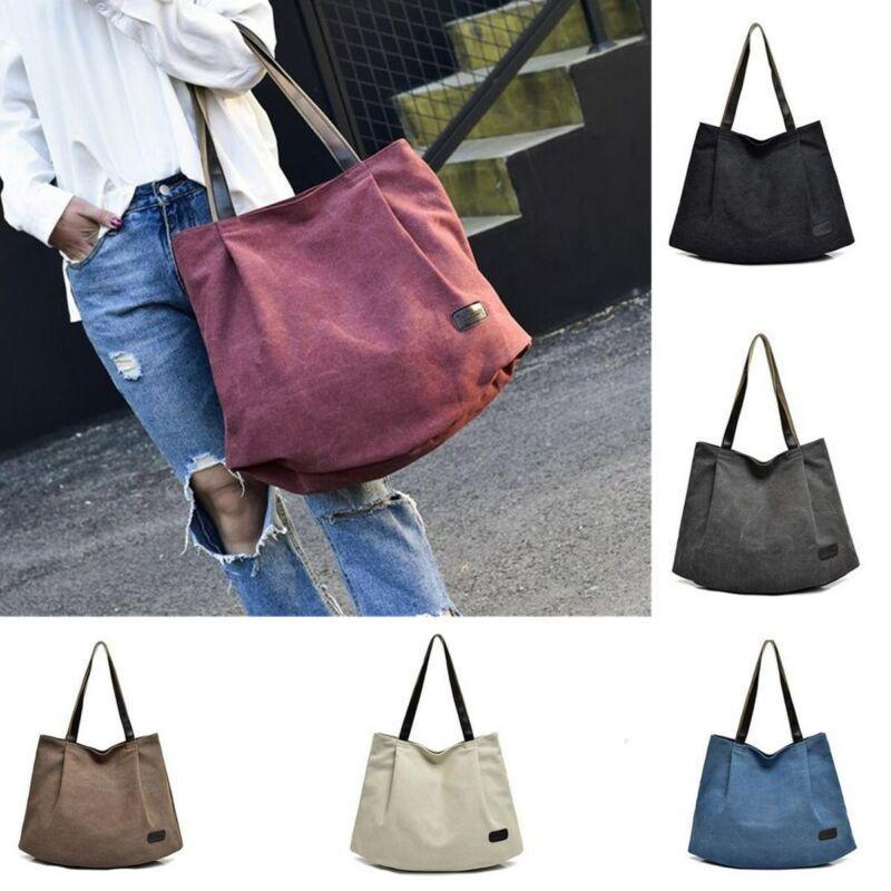 Womens larga tela borsetta spalla Borsa attraverso corpo Tote shopping cartella HZ