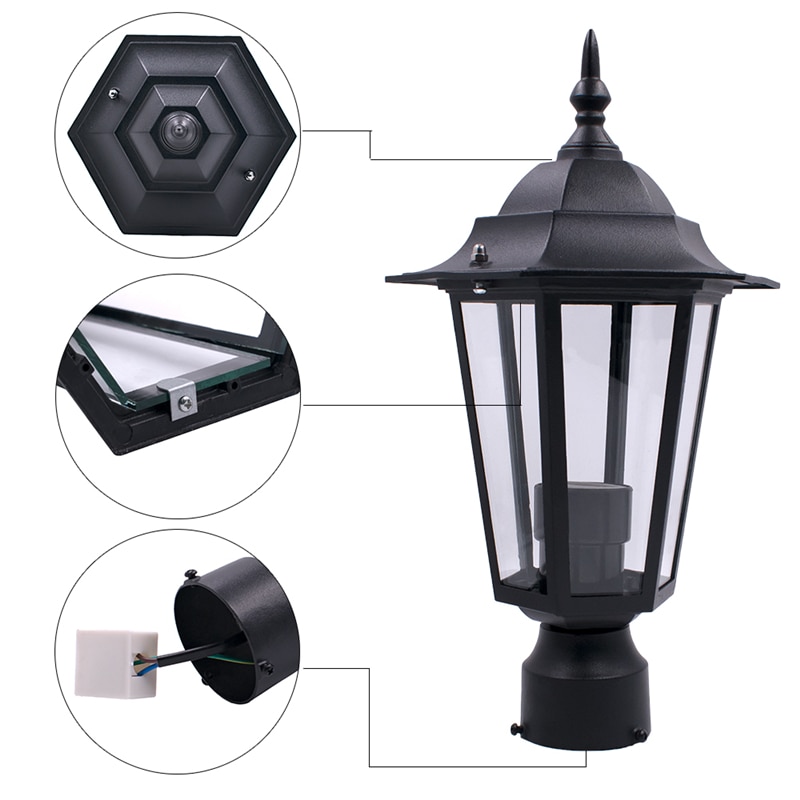 Zwart E27 Outdoor Tuin Decoratie Straat Licht Lantaarn Lamp Hoofd Voor Plaza Tuin Yard AC110-220V