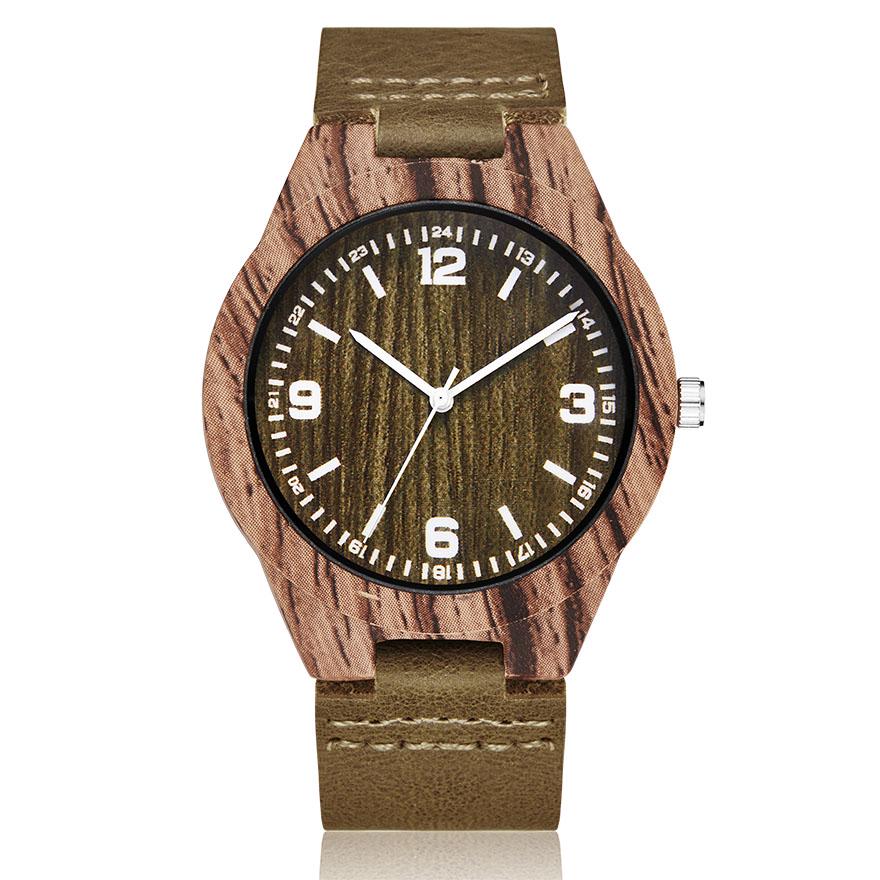 Træ ure kvinder mænd kvarts armbåndsure afslappet træfarvet læderrem ur reloj mujer kvinders ur montre homme: Retro ur