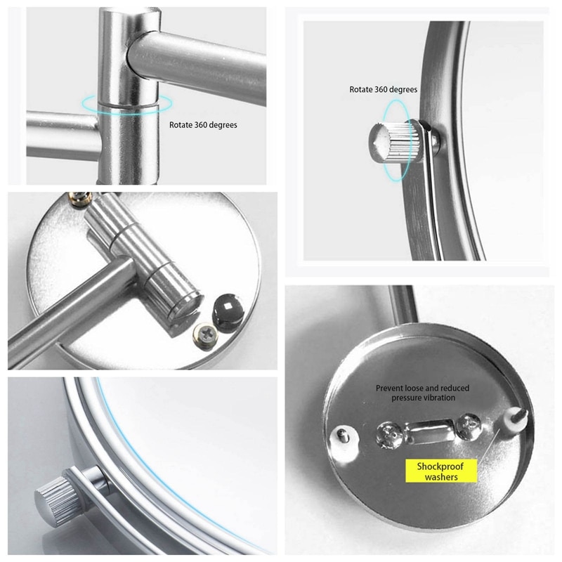 Home Treats Wall Mounted Mirror For Bathroom Vanity Mirror With Extendable Arm 360°Swivel Bathroom Extending Arm Mirror