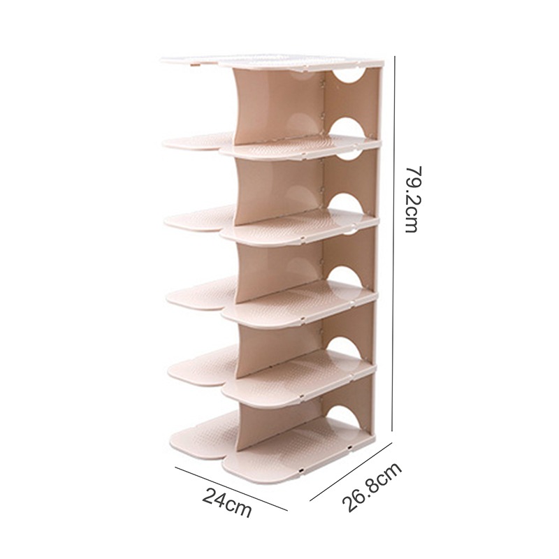 DIY Assembly 6 Layers Stackable Shoe Organizer Shoe Shelf Shoe Rack Stand Space Saving Shoe Hanger Shoe Box Cabinet storage: Beige