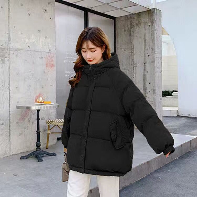 Dam vinter höstjacka bomull vadderad huva oversized lös kvinnlig tjock kappa kort solid casual damparkas