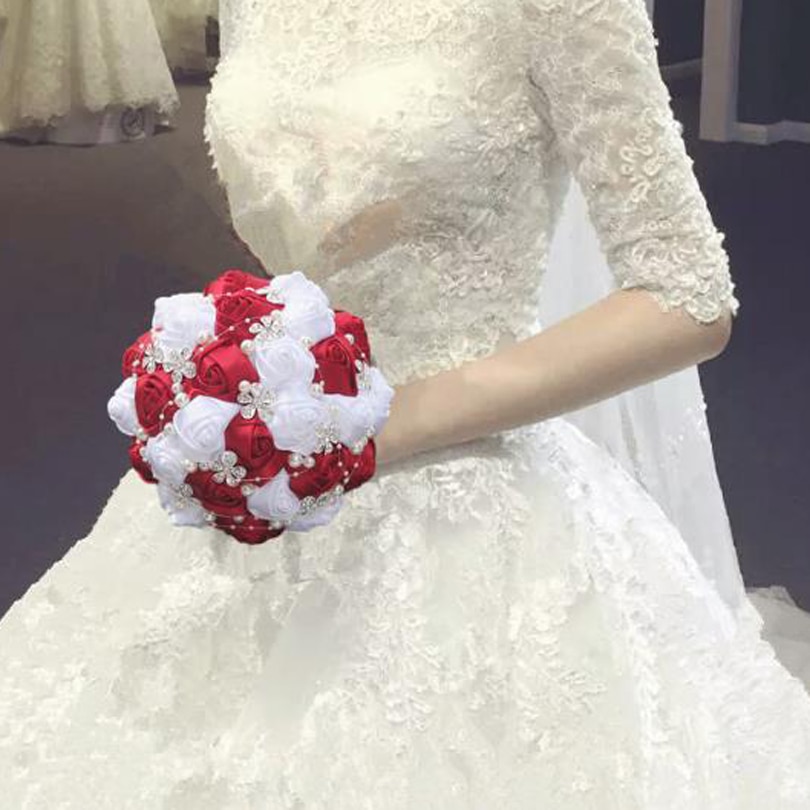 Wedding bouquets flowers artificial flower rose bouquet white bridal bouquets Beautiful Wedding Bouquet Gorgeous Beaded Cry