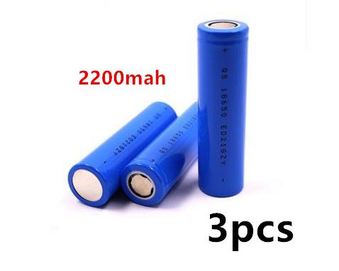 Icr18650 lithium battery 2200 mah 3.7 v li-ion rechargeable pkcell battery 18650 batteria flat top batteries without protection: 3pcs