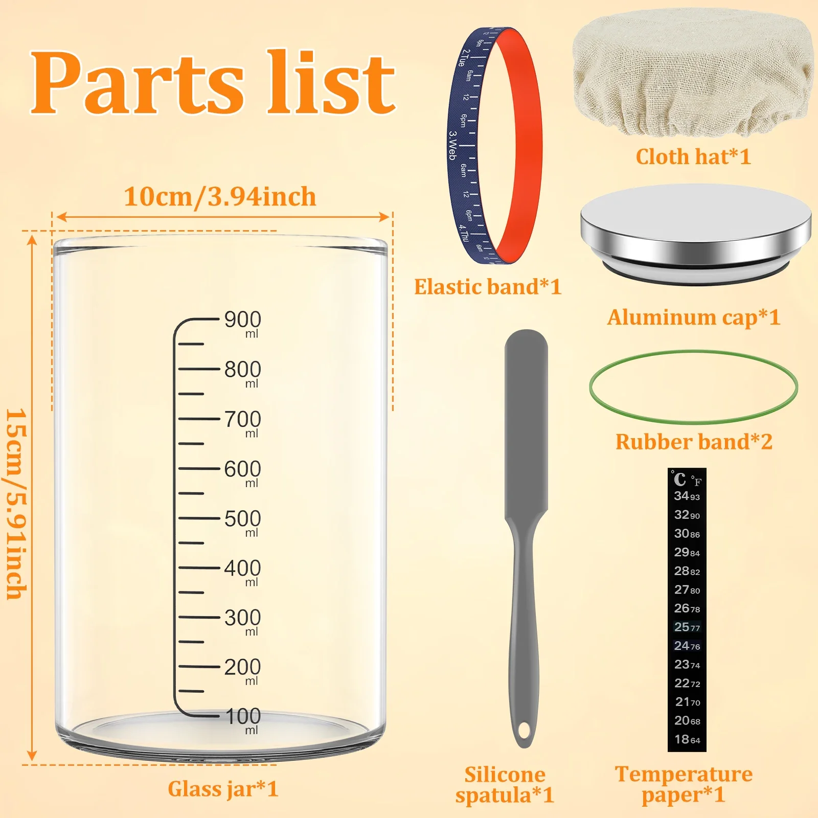 Sourdough Starter Jar 900ml Sourdough Starter Container with Spatula Feeding Band Reusable Glass Sourdough Fermentation Jar