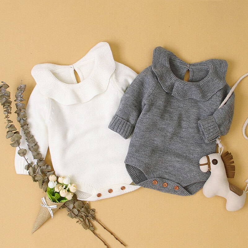 0-18M Newbron Kid Baby Trui Voor Meisje Herfst Winter Warm Gebreide Bodysuit Casual Plain Truien Leuke Ruches outfit