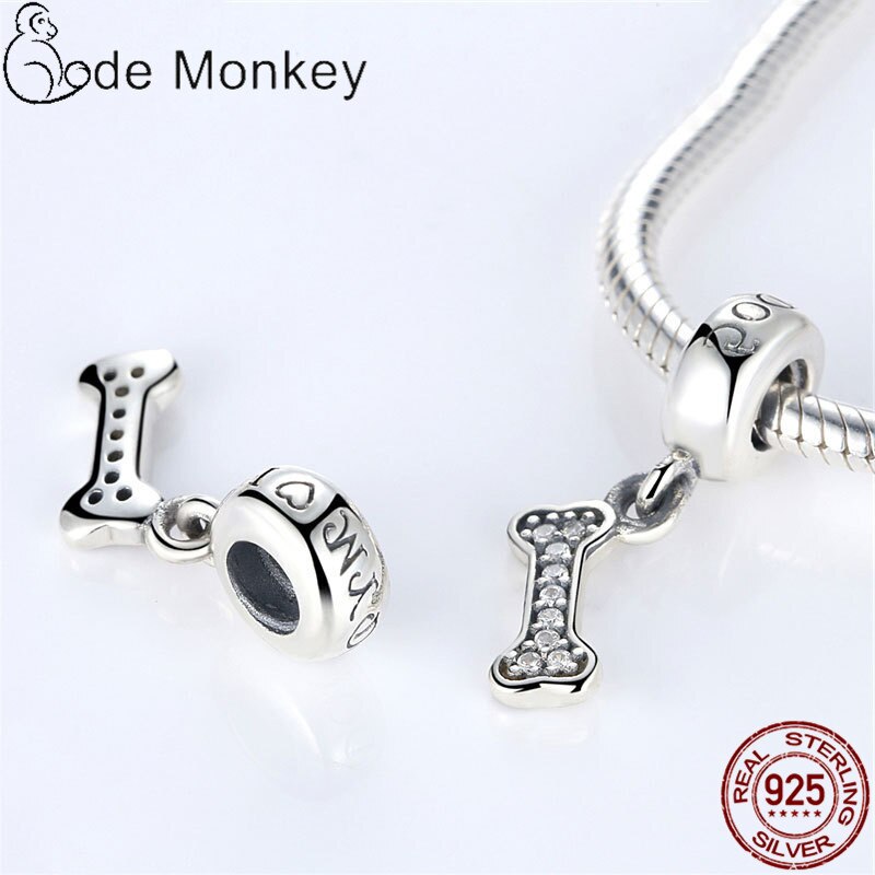 Codemonkey limpar zircão ossos encantos contas caber pulseira original 100% prata esterlina pingente moda jóias cms139