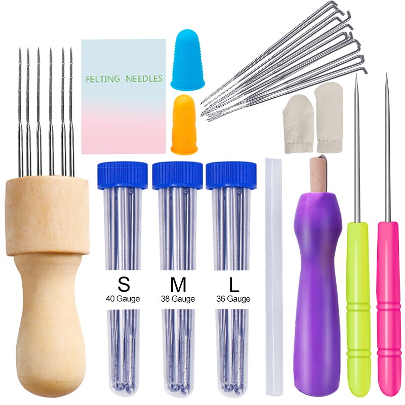 LMDZ 3 Sizes Felting Needles, 43 Pieces Felting Tools, Needle Felting Tools with Wood Handle, Awl, Instruction for Needle Felt