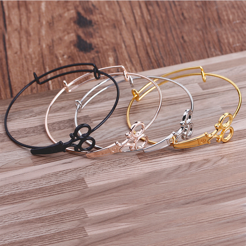 Novo punk tesouras tesoura pulseira cabeleireiro bangle cabelo stylist charme pulseira ajustável novo em jóias acessórios