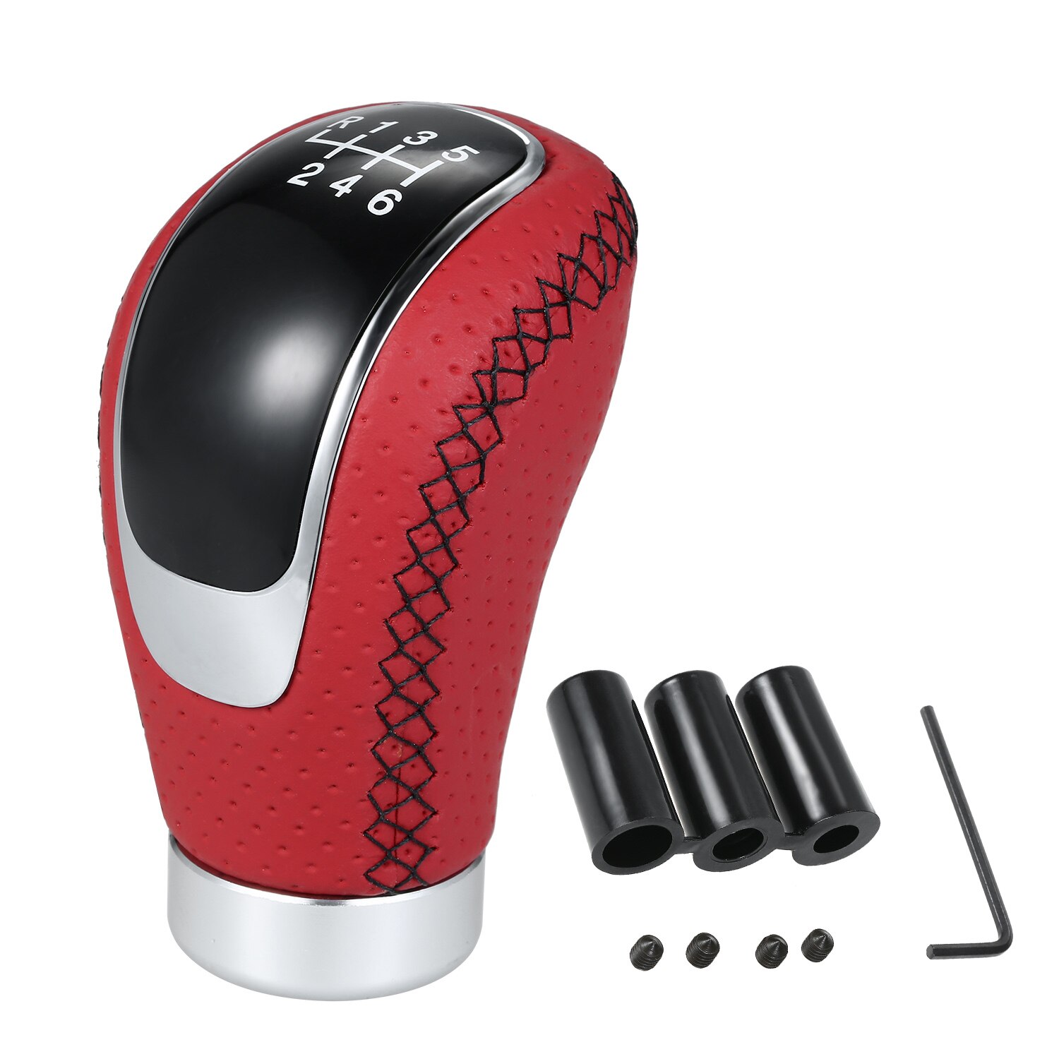 Universele 5 Snelheid Of 6 Speed Pookknop Pu En Lichtmetalen Shifter Lever Stick Vervanging Voor Alle Handgeschakelde Auto zwart/Rood Optionele