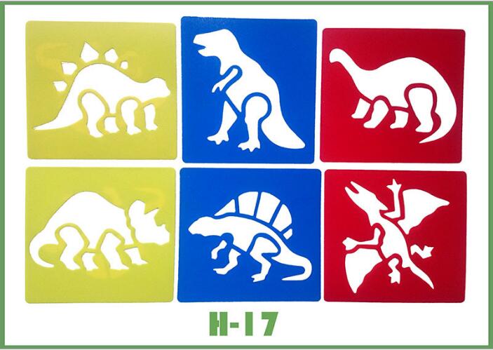 6 pezzi di Plastica Immagine Modello di Disegno Stencil Righelli Pittura Per Bambini Fai Da Te di Carta di Arte Colorazione Carte Raschiando Giochi di disegno GYH: H 17 Dinosaur