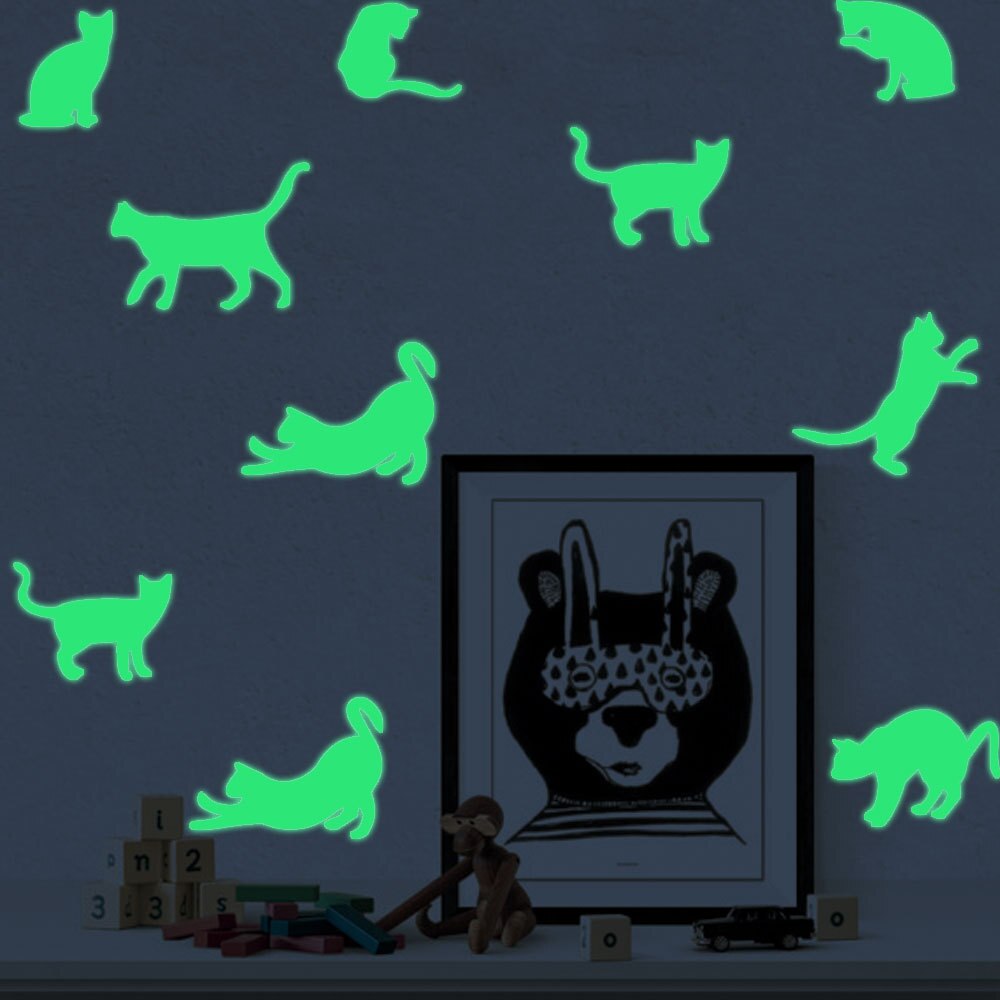 9 Cats Luminous Switch Sticker Toy Lovely Funny Cartoon Animal Glow In Dark Wall Sticker Kids Bedroom DIY Decoration Decal