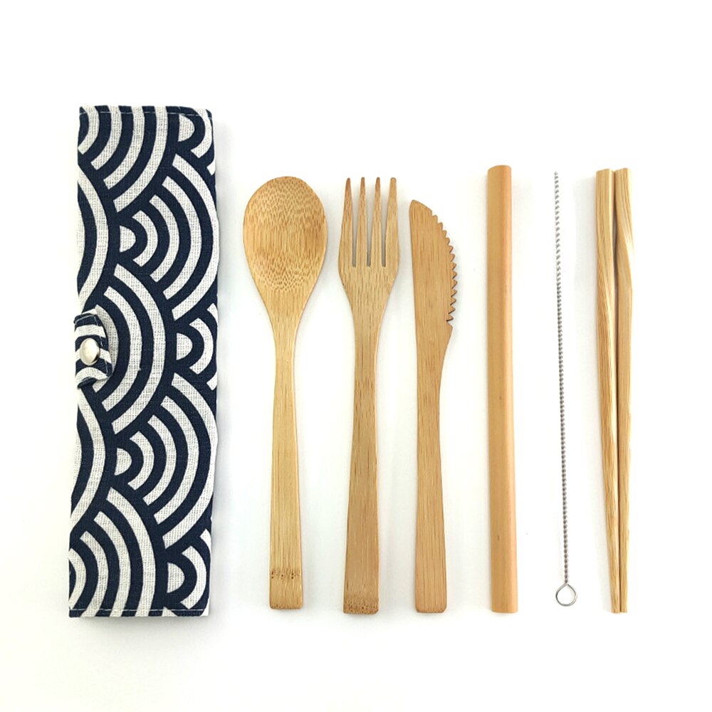 Bamboe Bestek Set Herbruikbare Bestek Set Servies Mes, Vork, Lepel, stro 0 Afval Dinnnerware Camping Reizen Bestek Set