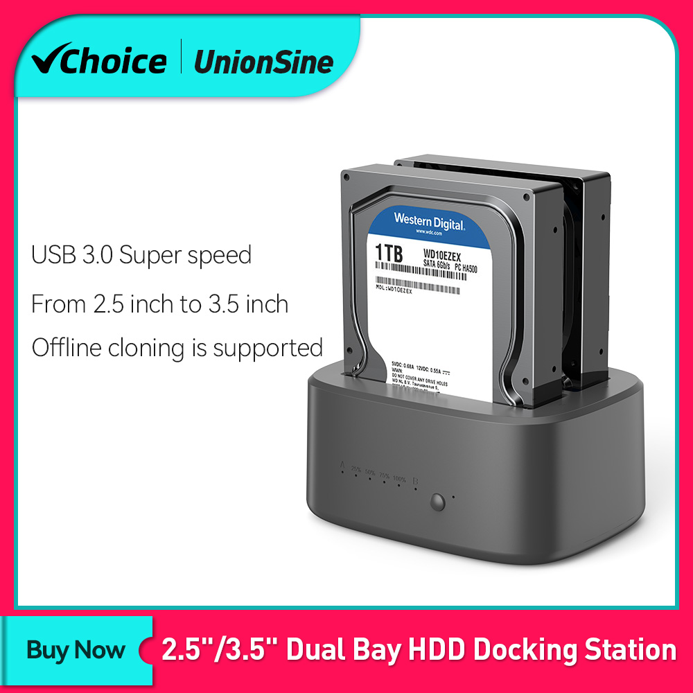 Unionsine dual bay hdd docking station mit offline clone sata zu usb 3,0 hdd clone docking station für 2.5/3.5 ''ssd hdd hülle