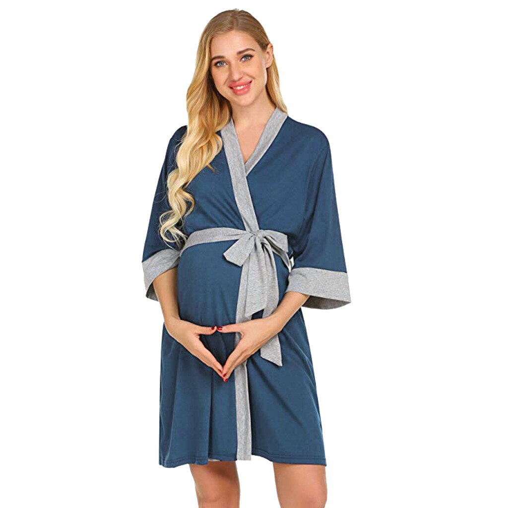 #50 Maternity Nursing Robe Nightgowns Breastfeeding Gown Casual Womens Pregnant Maternity Clothes для беременных: Blue / L