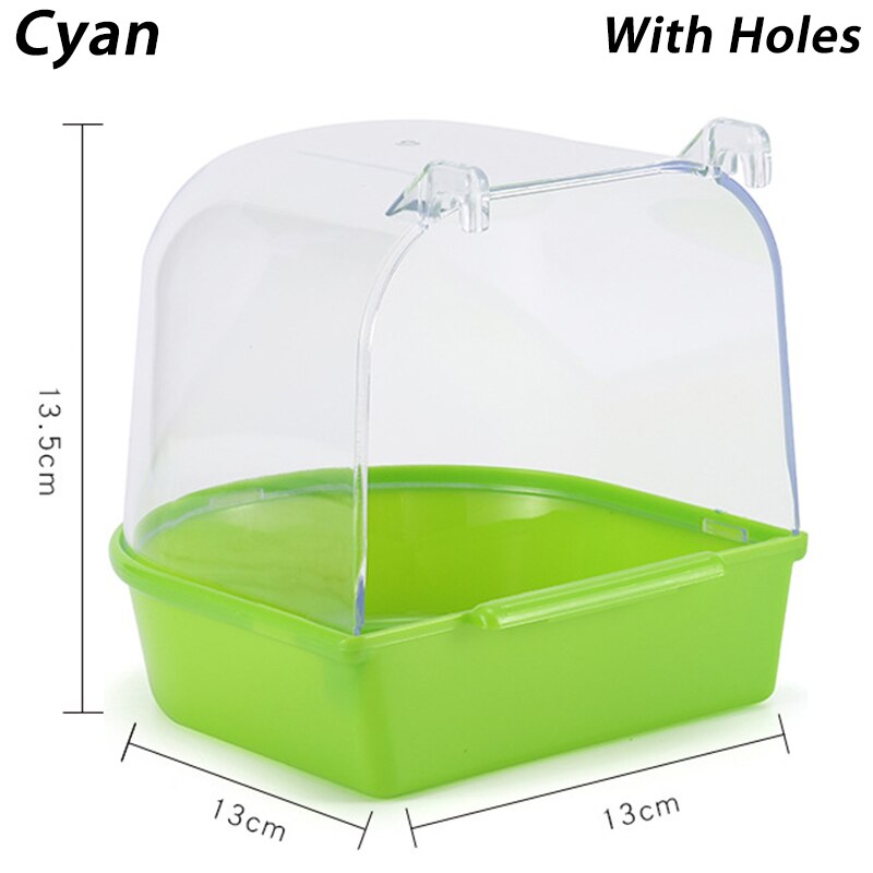 Cube de bain à oiseau suspendu, baignoire pour perroquet, boîte de douche, Cage, accessoire pour petit oiseau, canari, Budgerigar, Cockatiel, accessoires pour animaux de compagnie: Cyan-With Holes