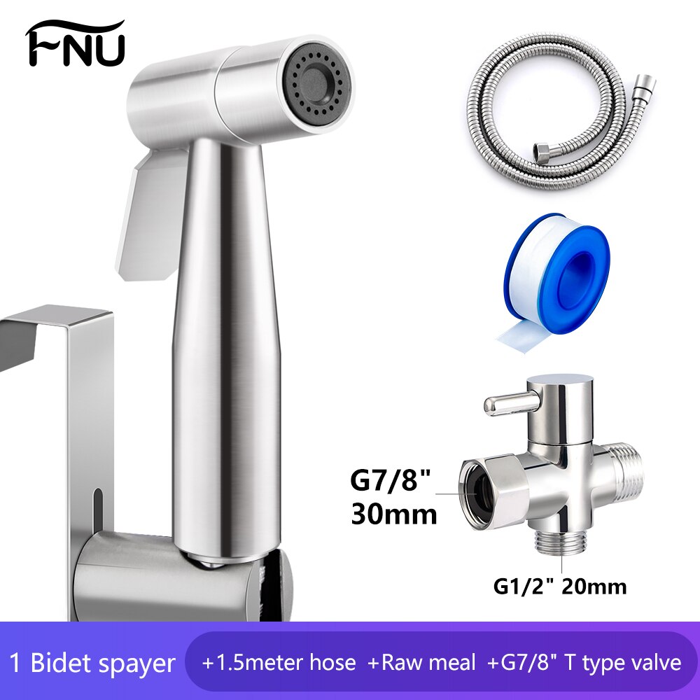 Roestvrij Staal Wassen Toiletbril Hand Held Douchekop Bidet Wc Spray Wc Shattaf Badkamer Accessoires Bidet Toilet Seat: with T valve 7-8