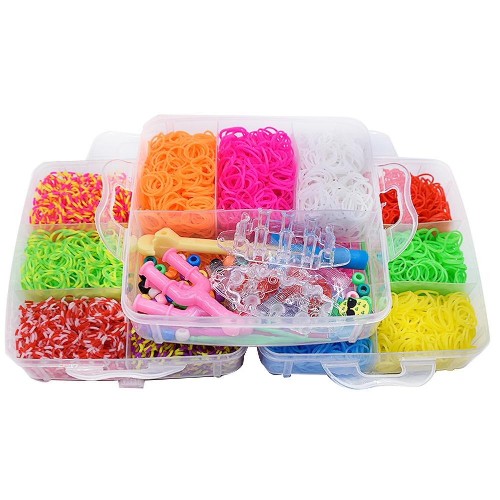 DIY Rainbow Rubber Bands Twist Loom Set Rubber Loom Bands Kits Friendship Bracelet Maker Making Kit For Kids Hand Made Ornaments