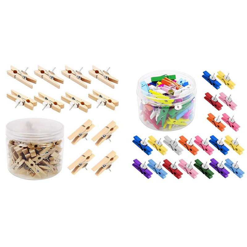 Chinchetas de empuje con Clips de madera, pinzas de papel creativas, para tablero de corcho y pared de fotos, oficinas, Hom, 50 piezas