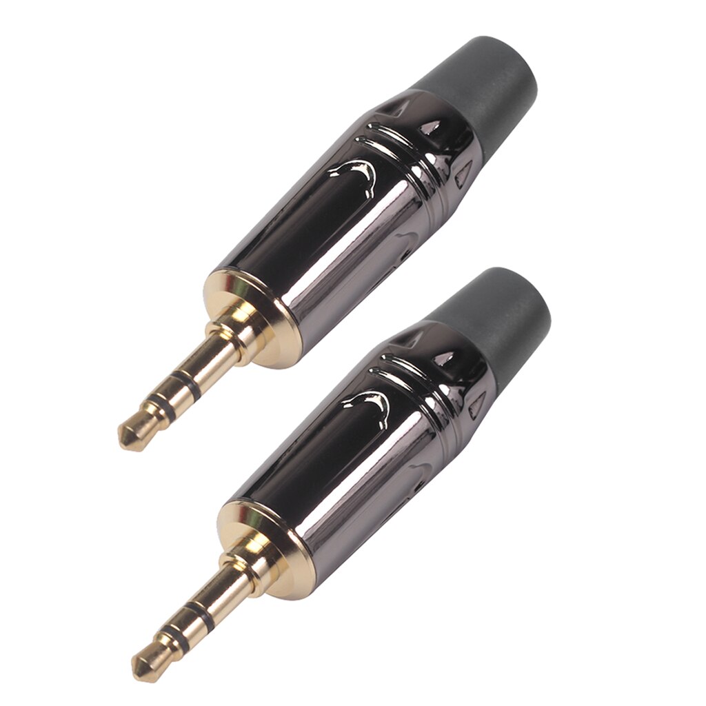 2Pieces 3.5mm Stereo Jack Male Plug Gold-plated Headset Audio Adapter Black