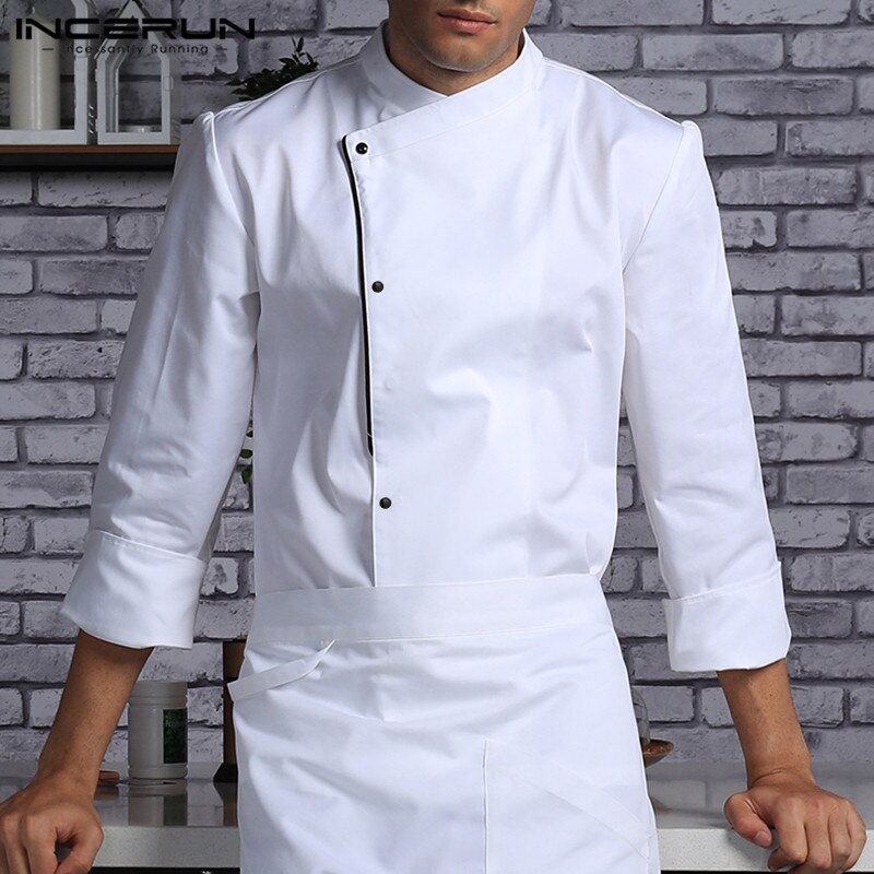 Menn kokk uniform langermet single breasted kjøkken mat service topper kjeledress catering restaurant kokk menn klær incerun 5xl