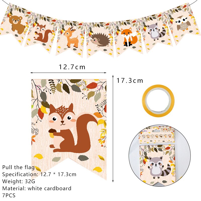 Forest animal theme party fox hedgehog pattern children's birthday party decoration animal balloon disposable napkin plate