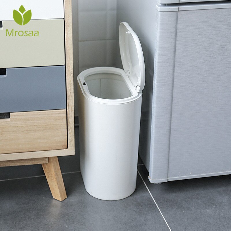 Mrosaa Plastic Narrow Type Kitchen Trash Can Toilet Press Type Waste Bin Dustbin Bathroom Trash bin Basket Garbage Bucket