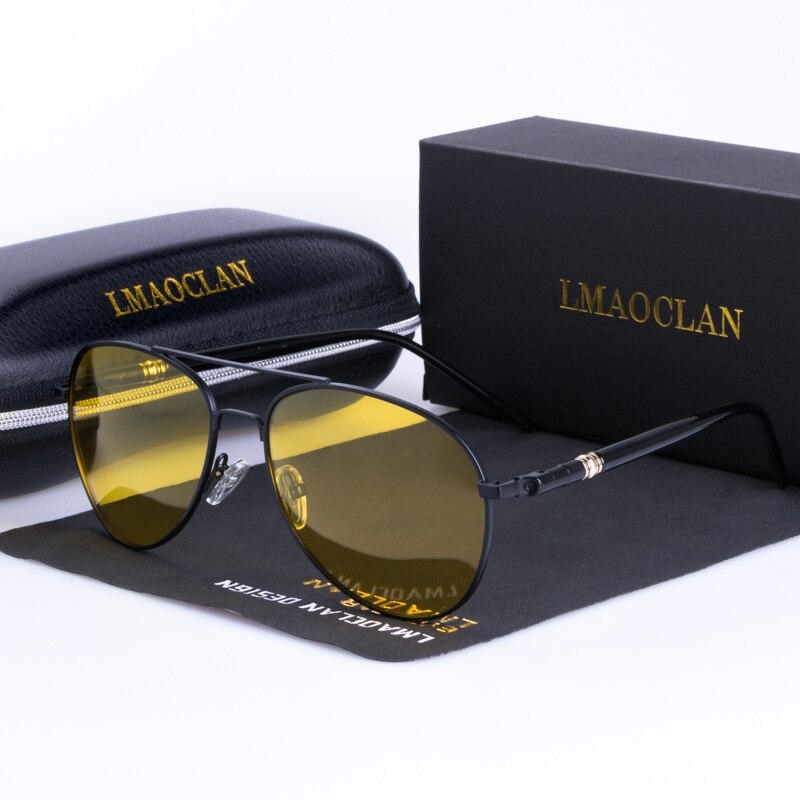 Mens Polarized Night Driving Sunglasses Brand Yellow Lens Night Vision Driving Glasses Goggles Reduce Glare: Black