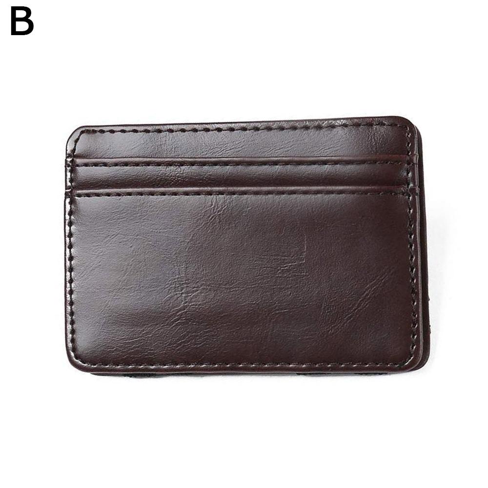 Mini cartera ultradelgada para hombre, billetera pequeña de PU para negocios, billetera de cuero con logotipo de tarjeta, sin monedero: B