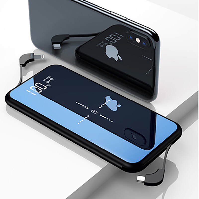 Ayna dijital ekran Qi kablosuz şarj hazine 10000 mAh Xiaomi iPhone için taşınabilir güç bankası harici pil hızlı şarj