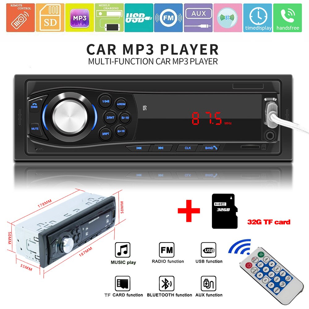 Kebidumei Auto Radio Audio 1din Bluetooth Stereo MP3 Speler Fm Ontvanger 45Wx4 Met Afstandsbediening Aux/Usb/Tf kaart In Dash Kit