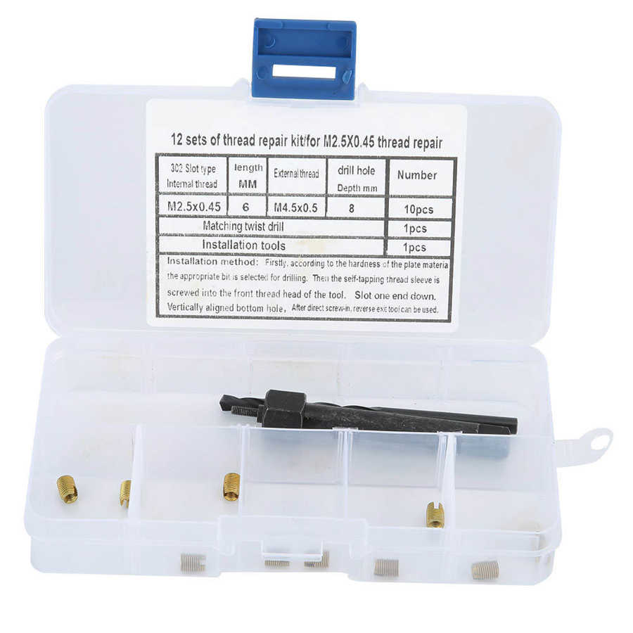 12pcs/Set M2 5*0 45 Thread Repair Tool Self Tapping Thread Insert Drill Bit Tool