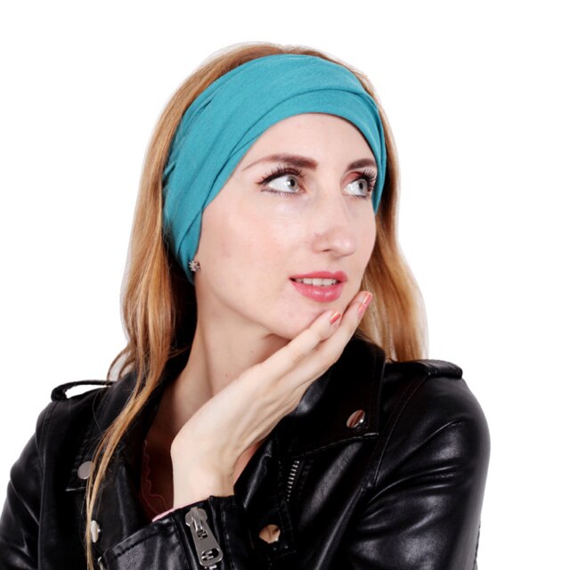 1 Pc Breed Effen Kleur Katoen Hoofdband Voor Vrouwen Lady Plain Stof Yoga Sport Elastische Hoofdband Tulband Head Wrap bandana: cyan