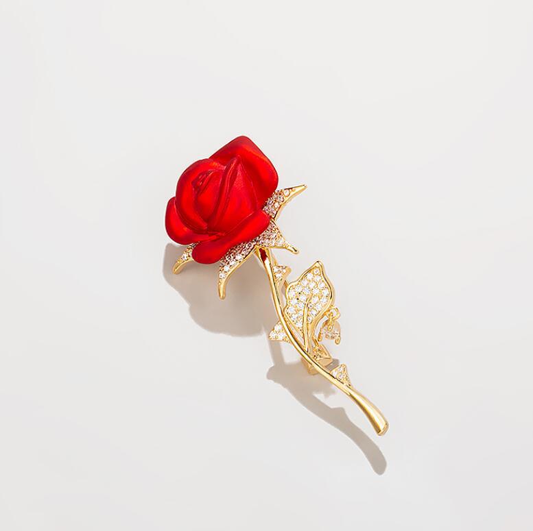 Broche de rosa roja, accesorios de traje de alta gama, alfileres, broches de a la para mujer, broche de boda para dama de honor
